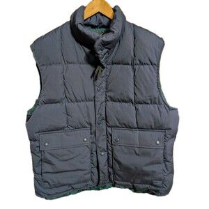 Vtg Eddie Bauer Puffer Down Vest Men's XL Navy Blue Zipper Snap Drawstring Gorp